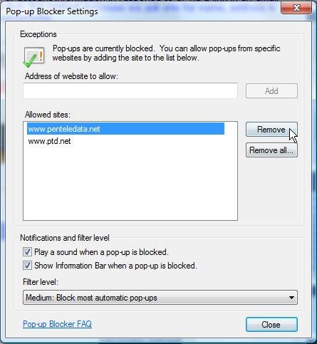 Web Browser Support Web Browser Pop-up Configuration | PTD