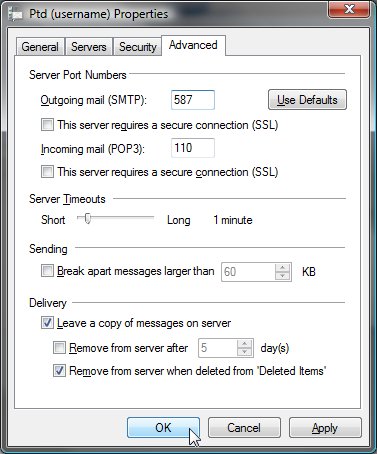 ptd email setup for outlook