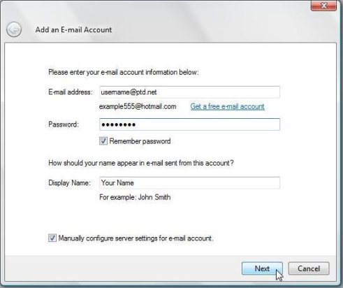 manually configure server settings for email account